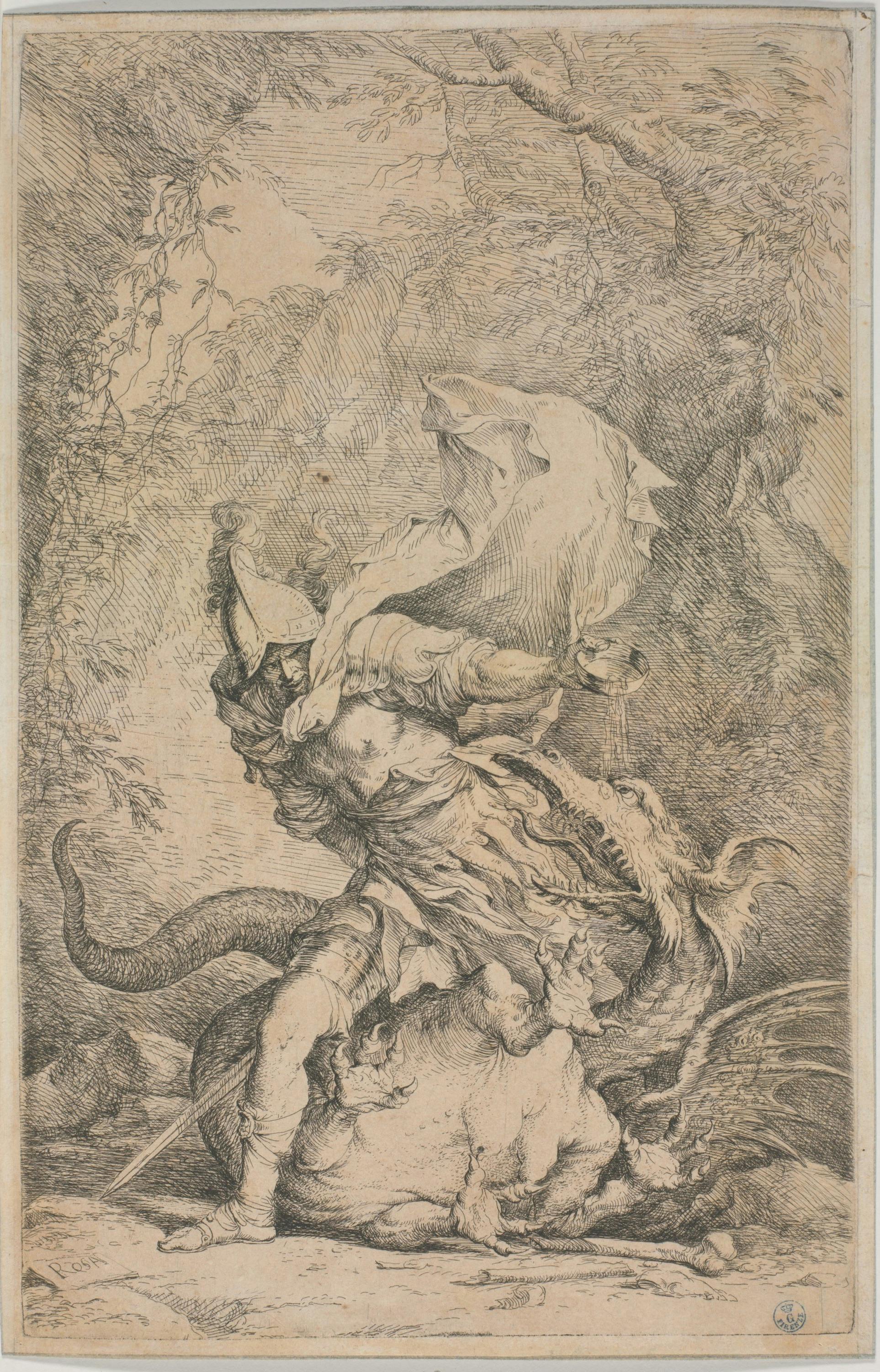 Salvator Rosa, Giasone addormenta il drago, acquaforte e puntasecca, 1663-1664